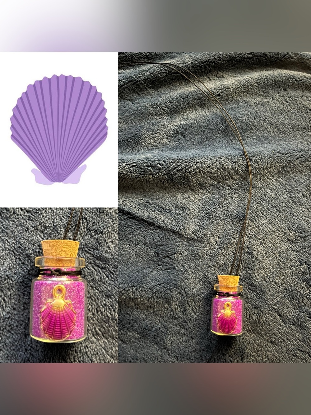 Purple Seashell Fairy Potion Glitter Bottle Necklace w/ Pendant